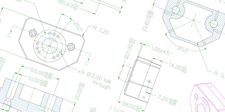 Dessin technique d'un bloc en aluminium